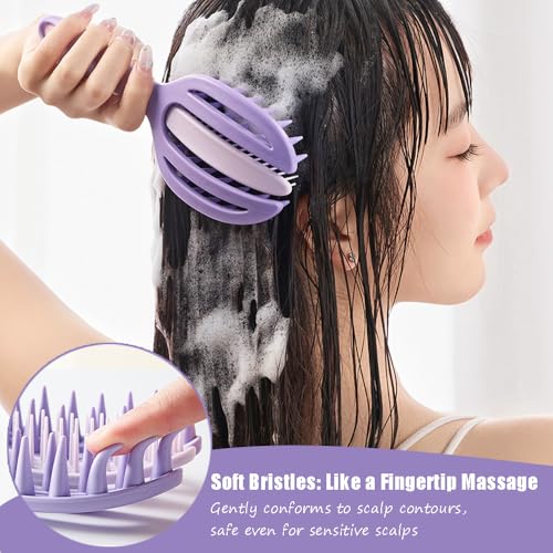 OULIGET 2-in-1 Scalp Massager Shampoo Brush,Hair Scrubber Scalp Stimulator Exfoliator Brush for Wet Dry Scalp Care,Curved Vented Hair Scrubber,Self Cleaning Hair Brush