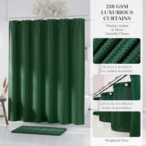 Dark Green Bathroom Accessories Set - Bathroom Sets, 25PC Bath Accessory Set, Bathroom Sets with Push Top Trash Can, Shower Curtain and Rugs, Toilet Brush, Trash Can & Soap Dispenser - color: Dark Green & Gold, size: 25-Piece Set (Accessories + Shower Cur
