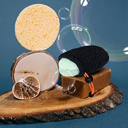 MIG4U Exfoliating Soap Bag for Shower 2 Pieces - Bar Soap Saver Pouch, Bamboo Body Scrubber Exfoliator Pocket in Travel Bathing, Black, Double Layer - style: 2 Exfoliation Levels