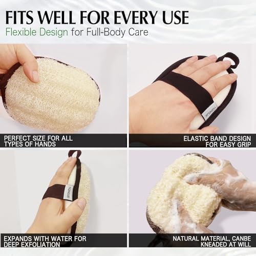 YIQINGJIE Egyptian Loofah Body Scrubber for Men, XL Natural Luffa Sponge for Full-Body Exfoliation, 2 Pack, Black - style: 2pc Large(5.12x7.09)inch