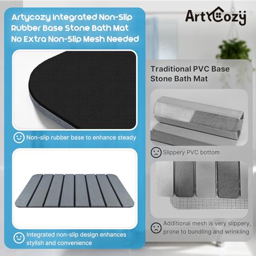 ArtyCozy Large Foldable Stone Bath Mat 28''×17'' with Non-Slip Rubber Base, Super Absorbent Quick Drying Diatomaceous Earth Mat for Bathroom, Easy to Store, Easy to Clean, Grey
