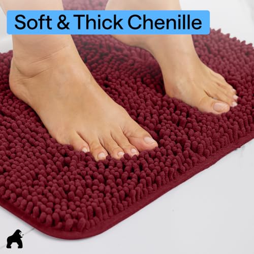 GORILLA GRIP Bathroom Rug Sets, Soft Chenille 2 Piece Area Rugs Set, Toilet Base Mat and 30x20 Carpet, Absorbent Microfiber Washable Mats Dry Quickly, Home Décor and Bath Room Accessories, Burgundy - color: Burgundy, style: 30"x20" + Oval 24"x19.5" - 2 Pa