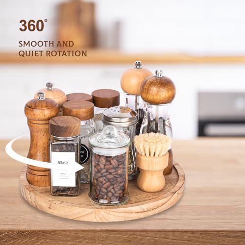 Wood Lazy Susan Organizer Kitchen Turntable for Cabinet Farmhouse Bathroom Decor Round Decorative Tray for Vanity, Counter, Sink, Coffee Table, 11 Inch, Brown - color: Brown, size: 11“