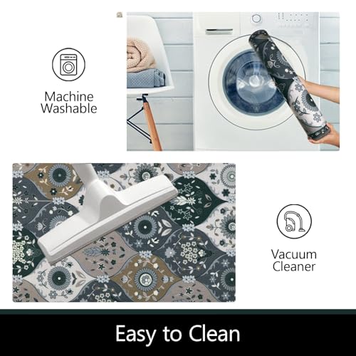Kitchen Rugs Sets of 3-Non Slip Kitchen Mats for Floor Moroccan Trellis Kitchen Floor Mat Runner Carpet for Hallways Entryway Laundry Room Washable - color: Dark Grey, size: 1" x 1" (Rectangular)