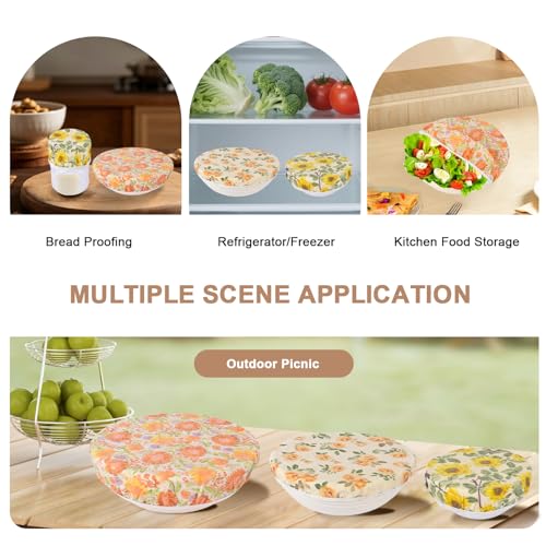 Reusable Bowl Covers for Bread Proofing - Beeswax Bowl Covers Reusable 3 Set, Cotton Blend Stretch Design, Fits 4-13 Inch Bowls, Shower Caps for Sourdough Bread, Dough Proofing & Food Storage（Flower） - color: Flower