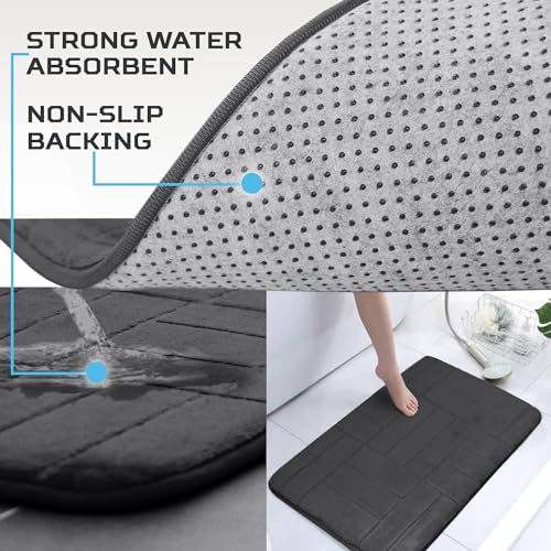 Bathroom Rugs Set - Soft Non Slip Memory Foam Large Bathroom Rug Mats - Perfect Combination of Luxury and Comfort (Charcoal/Line Design, 5 Piece Set) - color: Charcoal / Line Design