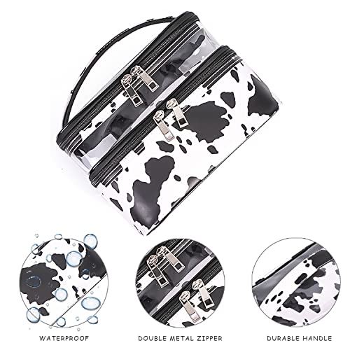 Double-layer Cosmetic Bag Makeup Bag Travel Makeup Bag Makeup Bags for Women Cosmetics Cases Portable Waterproof Foldable (Cow Print) - color: Cow Print