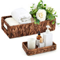 2 Pcs Toilet Paper Basket for Back of Toilet Wicker Water Hyacinth Basket Topper and Vanity Tray Set with Built-in Handles for Paper Hand Towel, Bathroom, Home, Spa(Dark Brown) - color: Dark Brown