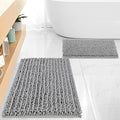 FLOLEOPA Luxury Chenille Grey Bathroom Rugs Bath Mats Sets, Extra Soft and Absorbent Bathroom Rugs Non Skid Machine Wash Dry Bath Mats（32"x20" Plus 17"x24"） - color: Grey, size: 32"x20" Plus 17"x24"