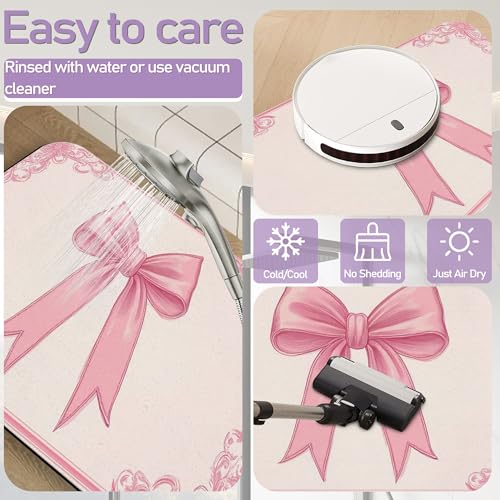 Pink Bow Bathroom Rugs, Fast-Absorbing Bath Mat, Quick-Dry Non-Slip Thin Rug for Bathroom Floor Kitchen 17"x30" - color: Pink Bow