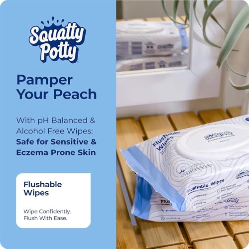 Squatty Potty 7″ Toilet Stool + Plant‑Based Flushable Wipes Bundle — Improve Bathroom Posture & Freshness, Spa‑Scented, Flushable & Septic‑Safe - color: White + Wipes