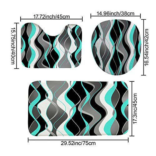 4Pcs Turquoise Shower Curtain Sets with Non-Slip Rugs, Toilet Lid Cover and Bath Mat, Black and Gray Bathroom Decor Set Accessories Fabric Waterproof Shower Curtains with 12 Hooks, 72 x 72 Inch - color: Turquoise
