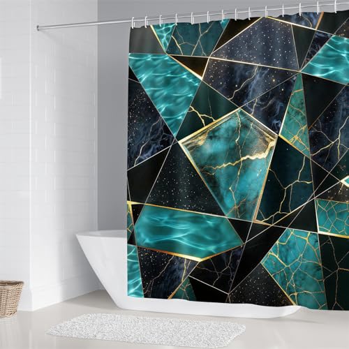 LQCOOL Teal Marble Geometric Shower Curtain Set Bathroom Sets Modern Shower Curtain Set for Bathroom Sets with Rugs and 12 Hooks - color: Teal