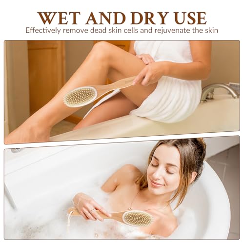 Double-Sided Body Brush, Long-Handled Bath Brush Set, Dry/Wet Dual-Use Exfoliating Wooden Cleansing Brush, Unisex Cleansing Scrub Brush, 2 Pack - size: Double-sided