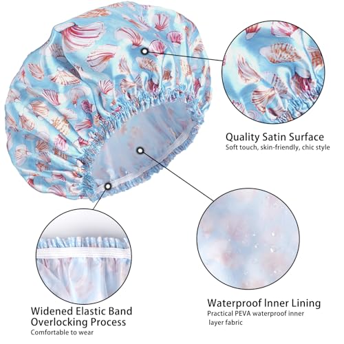 Shower Caps for Women, 4 PCS Elastic and Reusable Bath Caps, Double Layers Shower Cap Reusable Waterproof, Bathing Shower Caps, Environmental Bath Hair Protection Cap - Shell - color: Shell