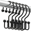 Titanker Shower Curtain Hooks Rings, Rust Resistant Metal Minimalist Simple Double Glide Shower Hooks Rings for Bathroom Shower Rods Curtains, Set of 12 Hooks - Black - color: Black, style: Minimalist