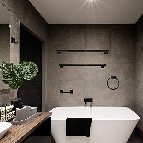 SENTO Black Toilet Paper Holder Wall Mount, Double Post Tissue Toilet Paper Holder, Easy Installation, Heavy Duty Metal, Matte Black - color: Mate Black