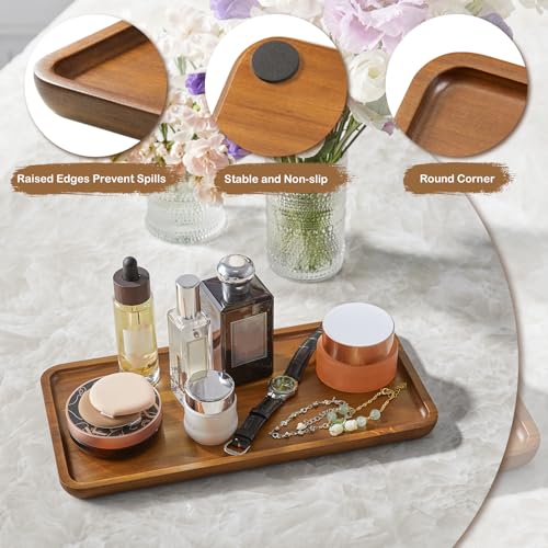 Acacia Wood Bathroom Vanity Tray, 12 Inch Wooden Decorative Tray for Toilet Tank, Coffee Table, Kitchen Counter, Makeup, Perfume, Coffee Bar, Snacks, Candles and Home Decor - size: 12 Inch