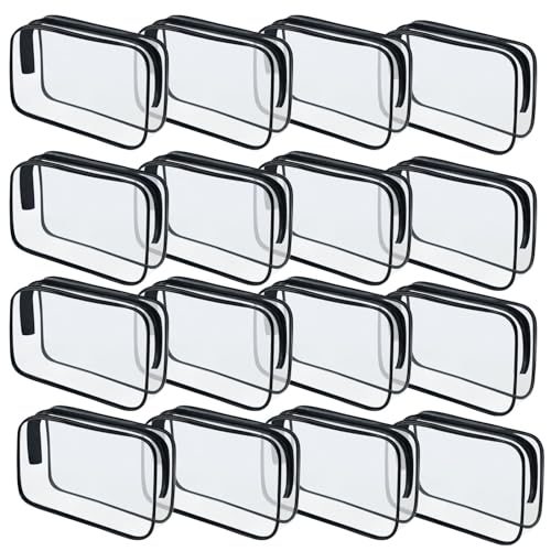 16 Pieces Clear Makeup Bags Bulk, TSA Approved Toiletry Bag for Travel, PVC Waterproof Travel Pouches Clear Pouch with Zipper for Men and Women Carry-on Travel Essentials Cosmetic Bags (Black-M) - color: Black-M