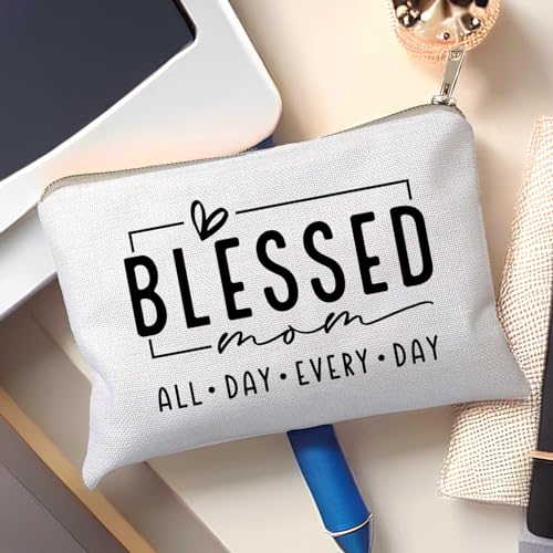 Blessed Makeup Bag for Mom, Inspirational Bible Verse Cosmetic Pouch, Mom Life Travel Toiletry Bag, Mother’s Day Birthday Gift Idea for Women, Mama Vibes Makeup Case - color: Blessed Mom