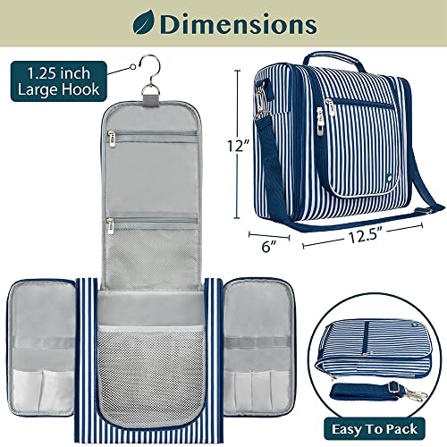 PAVILIA Extra Large Toiletry Bag Travel Bag for Women Men, Hanging Cosmetic Organizer, Water Resistant Makeup Bag for Accessories Toiletries, Travel Essentials Kit (Stripe Navy) - color: Stripe Navy, size: Extra Large (12x6x12.5)