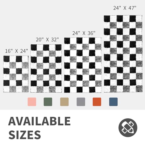 CozeCube Bath mats for Bathroom Non Slip, Fluffy Absorbent Microfiber Bath mat Washable, Aesthetic Bathroom Rugs, Cute Jet Black Checkered Bath mat, Jet Black, 32" x 20" - color: Checkered-jet Black, size: 2'8" x 1'8" (Rectangular)