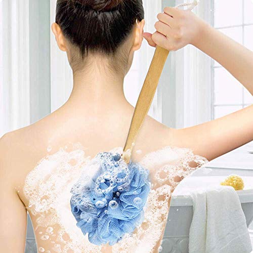 Back Scrubber for Shower & Body, Long Handle Bath Brush with Loofah Sponge, Exfoliating Shower Brush for Men and Women - color: A-blue