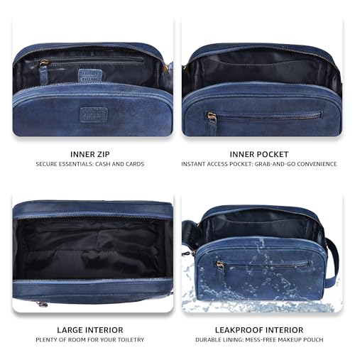 LEATHER VILLAGE Genuine Leather Toiletry Travel Bag With Waterproof Lining - Blue | King-Size Handcrafted Vintage Dopp Kit Bag, Shaving & Bathroom Organizer, Gift for Men & Women - color: Blue