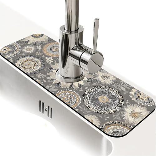 Faucet Fast Absorbent Pad - Vintage Circular And Flowers Drying Pad, Suitable For Kitchen, Bathroom, Island And Other Scenes - color: Vintage circular and flowers