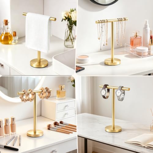 Hand Towel Holder Stand, Freestanding Bathroom Towel Rack, Gold | Weighted base keeps towels stable and doubles as a display stand for jewelry, watches and hair accessories - color: Golden-1 Pack