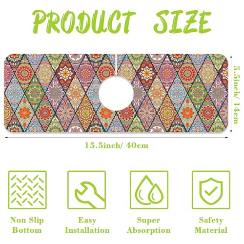 Faucet Mat Sink Splash Guard 15.5"X5.5" | Bohemian Textile Rug Texture Sink Splash Guard Drying Mat for Kitchen Bathroom Faucet Sinkmat 15.5"X5.5" - size: 15.5" x 5.5"