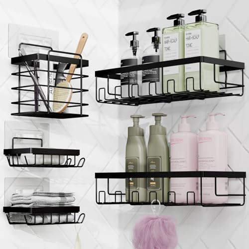 Clara Clark Bathroom Accessories Set - Bathroom Set with Adhesive Corner Shower Caddy Hanging, 25PC Bathroom Accessory Set, Hunter Green Shower Curtain Set, Toilet Brush, Trash Can & Soap Dispenser - color: Hunter Green, size: Complete Set + Shower Caddy