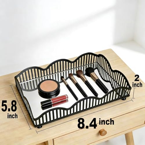Black Metal Decorative Tray with Mirror Base - Square Multi-Purpose Tray for Bathroom, Living Room, Hallway and Kitchen (8.4"X5.8"X2") - size: 8.4" x 5.8" x 2"