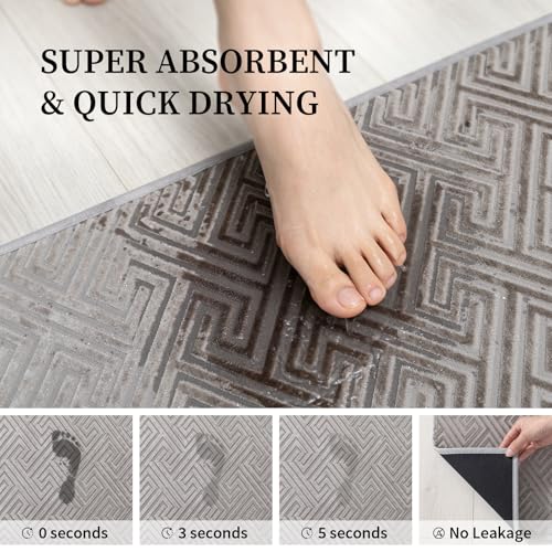 YIHOUSE Gray Bathroom Runner Rugs 17"x59", Quick Dry Non Slip Long Bath Rug, Absorbent Machine Washable Thin Bath Mat for Restroom Floor Tub Laundry Room Home Decor - color: Grey, size: 1'5" x 4'11" (Rectangular)