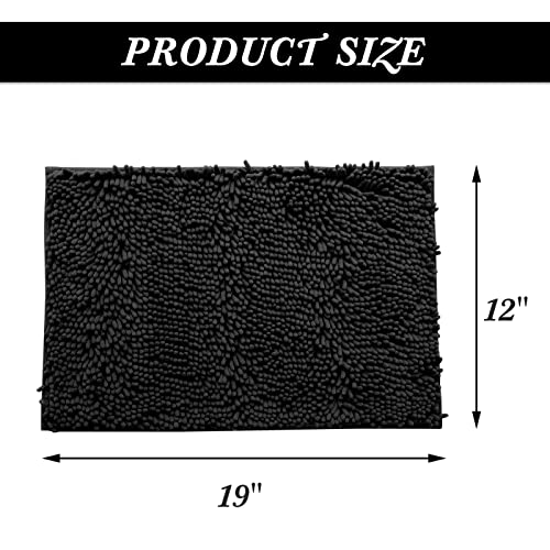 Non-Slip Bath Rug,Extra Soft Microfiber Bedroom Shag Carpet with Anti-Slip Backing,Water/Dust Absorbent Fast Dry Shower Mat,Sound Insulated Stairs Pad,Machine Washable (Black,12 x 19 Inches) - color: Black, size: 12"x19"