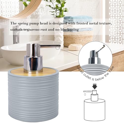 CERBIOR Bathroom Accessories Set 6 Piece Bamboo Bath Ensemble Includes Soap Dispenser, Toothbrush Holder, Toothbrush Cup, Soap Dish for Decorative Countertop and Housewarming Gift, Sriral Grey - style: Grey