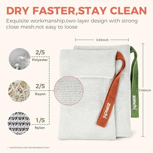 ZOMCHI Soap Saver Bags for Bar Soap, 2 Pack, Gentle Texture Grey | Nylon Mesh Helps Create Rich Lather, Hanging Loop, Quick Drying Design, Roomy Pouch For Bath And Shower Routines - style: Gentle Exfoliating