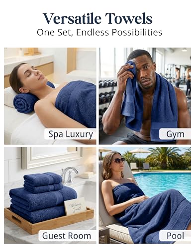 LANE LINEN Luxury Cotton Bath Towel Set - 16 Piece - Low Twist, Soft & High Absorbency - 4 Bath, 8 Wash cloths, 4 Hand Towels - Classic Hotel Quality, Durable & Ideal for Modern Bathrooms - Navy Blue - color: 06: Navy