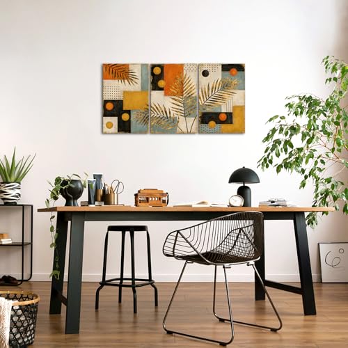 Zlove 3 Pieces Boho Gold Palm Leaf Wall Art | 16x24 Inches, Abstract Geometric Print, Mid Century Style, Living Room Bedroom Decor