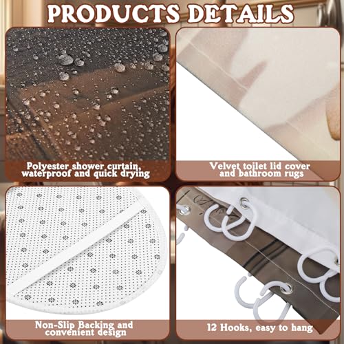 FuWeave 8 Pcs Highland Cattle Shower Curtain Sets for Bathroom Funny Highland Cattle Shower Curtain Sets with Rugs and Cow Towels, Include Non-Slip Rug, Toilet Lid Cover, Bath Mat and 12 Hooks - color: Highland Cattle