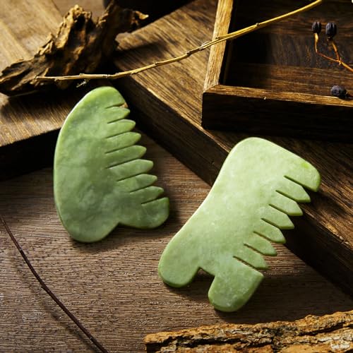 BBTO 2 Pcs Jade Comb for Scalp Massage Gua sha Comb for Head Body spa Hair Multifunctional Handheld Massage Tools(Heart, Classic Style) - style: Heart, Classic Style