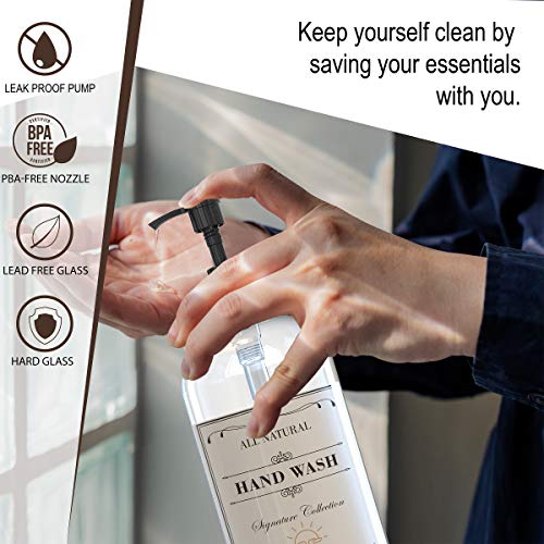 Sunrise Premium 16 OZ Thick Clear Glass Soap Dispenser with Pump 2 Pack, Hand and Dish Soap Dispenser Set for Bathroom and Kitchen with 6 Waterproof Labels - color: Black Plastic Pump - Clear Glass