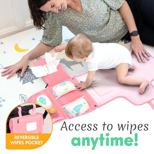 Kopi Baby Portable Diaper Changing Pad - Baby Diaper Changer Travel Bag with Wipes Pocket, Smart Design Portable Changing Mat, Infant Travel Station Kit, Gift for Newborn Girl & Boy - Pink, Premium - color: Pink, size: Premium