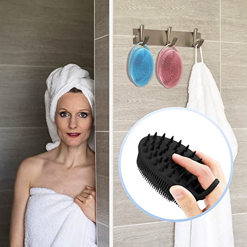 2 in 1 Silicone Body Scrubber Shampoo Brush, Shower Body Scrubber, Silicone Bath Scrubber,Exfoliating Body Scrubber, Scalp Massager, Silicone Loofah Body Scrubber,Rapid Foaming-3 Pack Black,Blue,Pink - color: Pink,blue,black