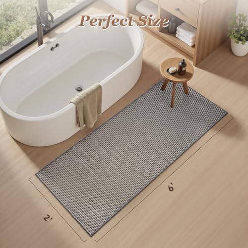 AMOAMI Unique Woven Bathroom Runner Rug, Super Absorbent Non Slip Bath Mats for Bathroom Textured Bathroom Mat Quick Dry Boho Rugs Runners for Hallyways Kitchen Bedroom Beside Tub, 2' x 6', Grey - color: Grey, size: 2' x 6'