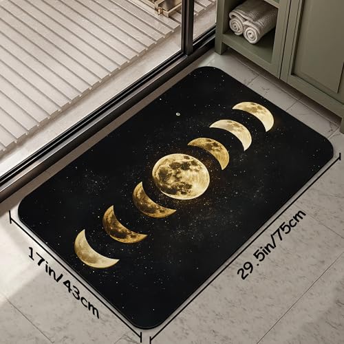 Celestial Moon Phases Bathroom Mat,Non-Slip Rubber Backing Thin Low-Profile Bath Rug,Easy-Clean Bathroom Floor Mat for Shower,Bathtub,Kitchen,or Entryway - color: Celestial Moon Phases