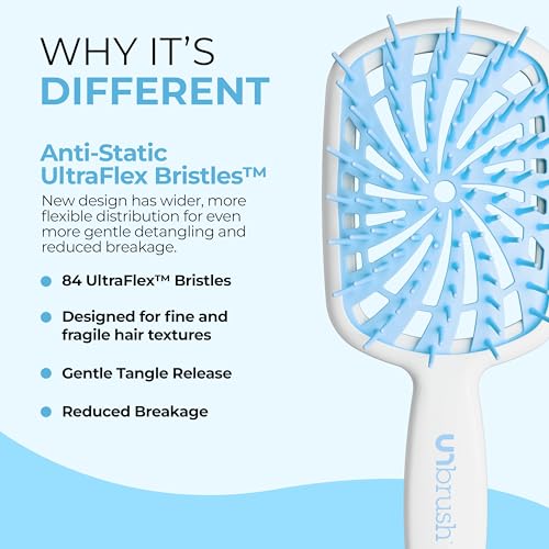 FHI Heat UNbrush Plus — Curly Hair Brush for Gentle & Effective Detangling on Wet or Dry Fragile Hair Types — Detangler Brush w/ 84 UltraFlex Bristles, Ultra-light, Vented, Anti Static Hairbrush - color: Cotton Candy