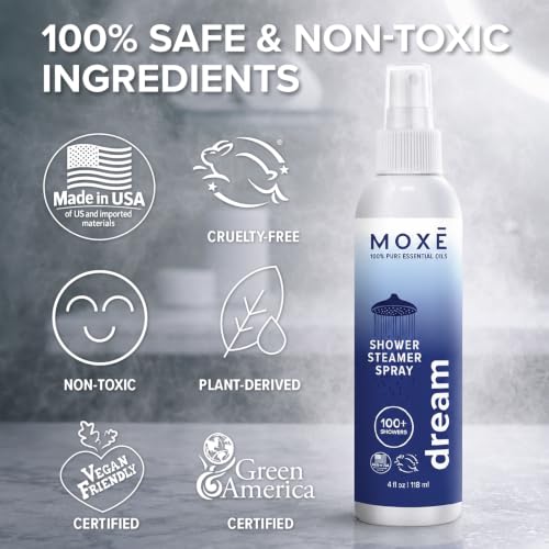 MOXE Aromatherapy Shower Mist Variety Pack, Eucalyptus, Lavender, Breathe and Dream, Spa Steam Spray, Natural 100% Essential Oils, Aromatherapy, Sinus Congestion Relief, 4 Pack (8oz) - color: Variety Pack, size: 2 Fl Oz (Pack of 4)