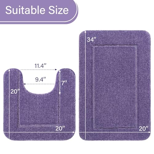 LOCHAS Bathroom Rug Set Purple, Soft Bath Rug Set 2 Piece Set, Toilet Mat U-Shaped 20x20 and 34x20 Bath Rugs, Quickly Dry Mats for Bathroom, Tub, Washable, Super Absorbent Floor Mat - color: Purple, size: 34" x 20" Plus 20" x 20" (U-Shape)