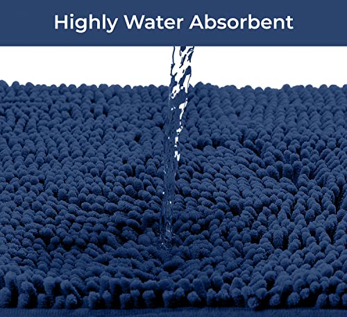 Bathroom Rugs Sets 2 Piece, Luxury Chenille Bath Mat Set, Soft Plush Anti-Slip Bath Rug + U-Shaped Toilet Mat. Microfiber Shaggy Carpet, Super Absorbent. (31''x 20'' Plus 20'' x 20'' U, Blue) - color: Blue, size: 2 Piece Set
